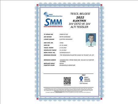 SMM-1kv Üstü ve 1kv Altı Belgesi- Metin Durdabak